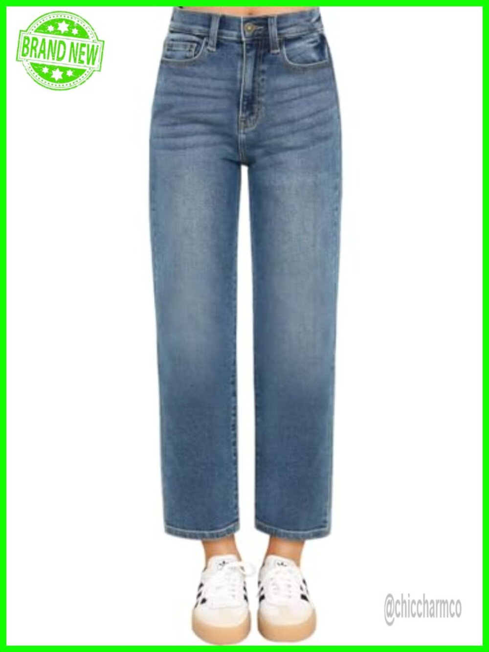 Women's High Waisted Cropped Straight Leg Jeans 7/8 Length Crop Hem Denim Pants